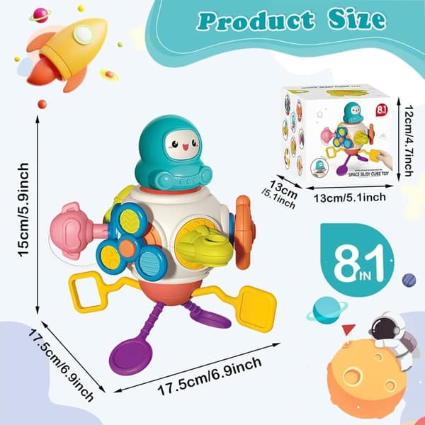OBOSOE Montessori 8-i-1 Busy Sensory Activity Cube, finmotorik legetøj til børn 1-3 år