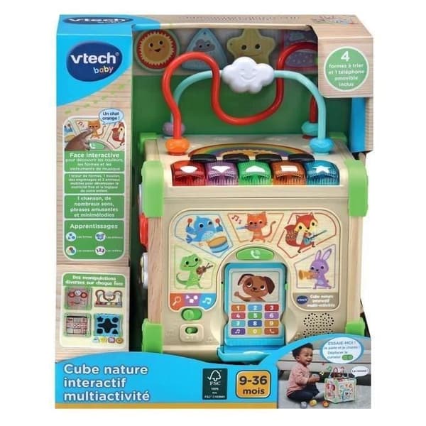 VTECH CUBE NATURE Interaktiv leksak - FSC-certifierat trä - Musikaliska djur - 9-36 månader