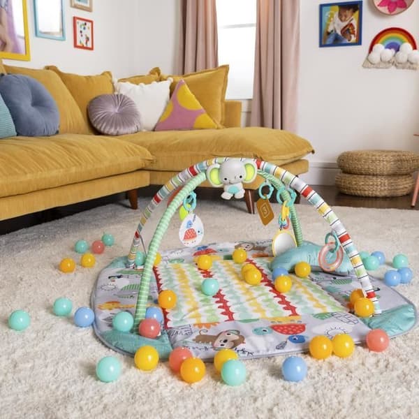 BRIGHT STARTS Tropical World Maxi -leikkimatto, 5 leikkitilaa - 40 palloa - 7 irrotettavaa lelua