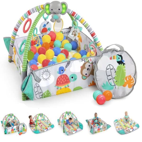 BRIGHT STARTS Tropical World Maxi -leikkimatto, 5 leikkitilaa - 40 palloa - 7 irrotettavaa lelua