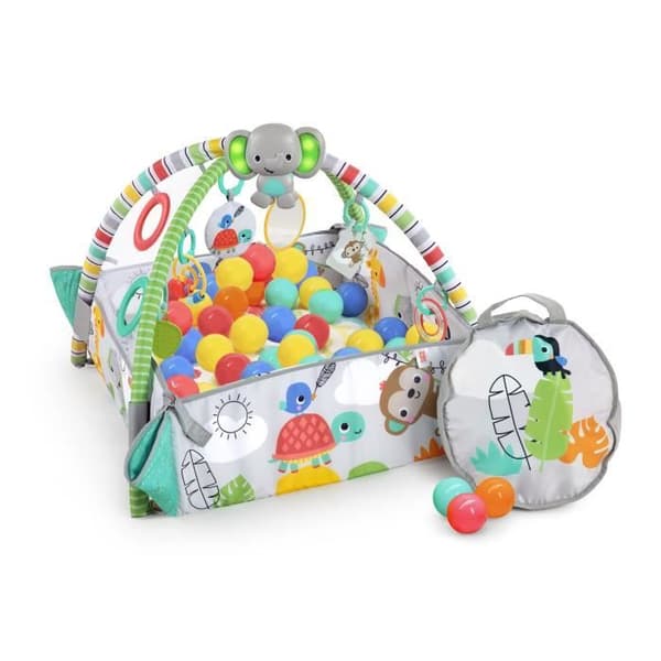 BRIGHT STARTS Tropical World Maxi -leikkimatto, 5 leikkitilaa - 40 palloa - 7 irrotettavaa lelua