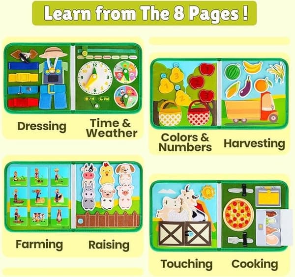 Montessori Busy Board for børn 1-4 år – Farm Theme Learning & Sensory Play for piger og drenge