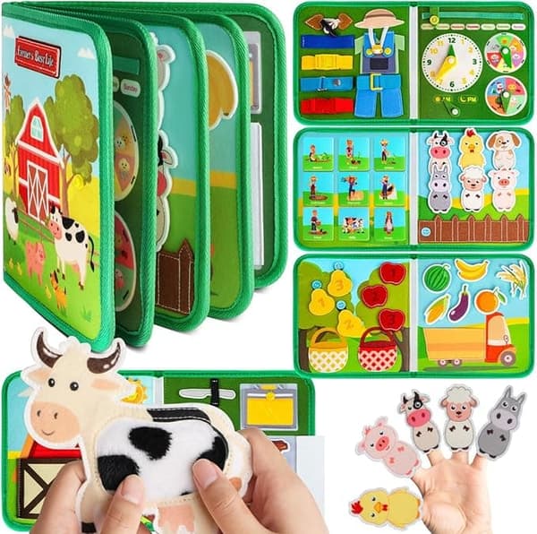 Montessori Busy Board for børn 1-4 år – Farm Theme Learning & Sensory Play for piger og drenge