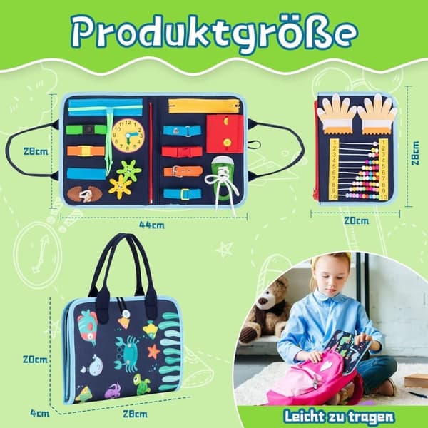 Bomclap Aktivitetsbræt Montessori-legetøj, motorisk og sensorisk træningslegetøj, aktivitetsbræt og drejebog for børn (2-5 år)