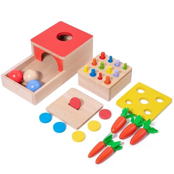 Bomclap Träleksak, Montessori Utvecklingsleksak - 4-i-1 Träpussel, Motoriktränande Present för Barn 2-4 år