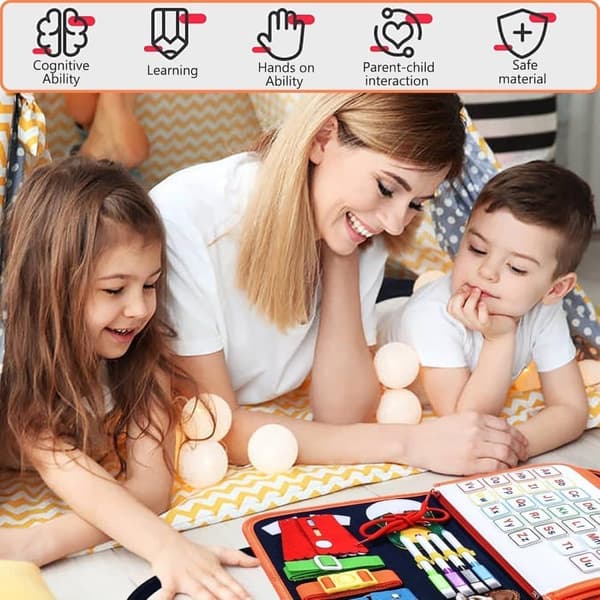 OBOSOE Busy Board Montessori Toy - Interaktivt aktivitets- og motoriktavle til småbørn, sensorisk pædagogisk legetøj (1-4 år)