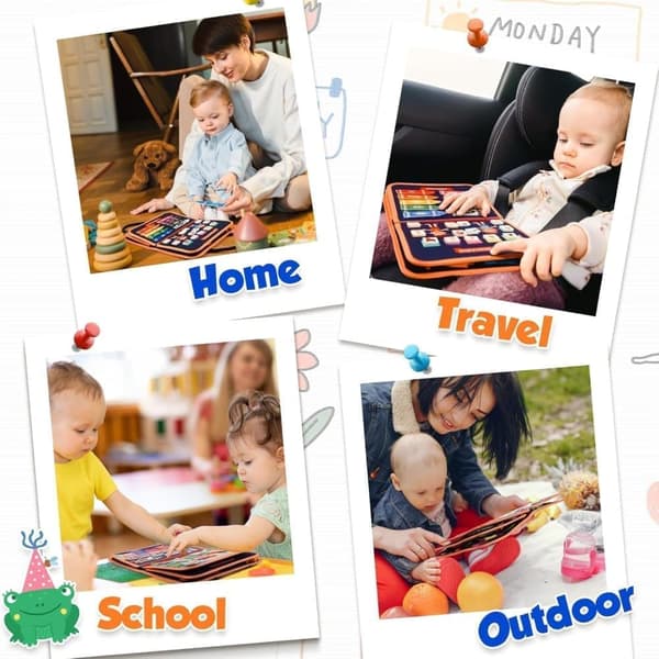 OBOSOE Busy Board Montessori Toy - Interaktivt aktivitets- og motoriktavle til småbørn, sensorisk pædagogisk legetøj (1-4 år)