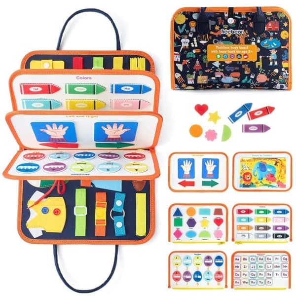 OBOSOE Busy Board Montessori Toy - Interaktivt aktivitets- og motoriktavle til småbørn, sensorisk pædagogisk legetøj (1-4 år)
