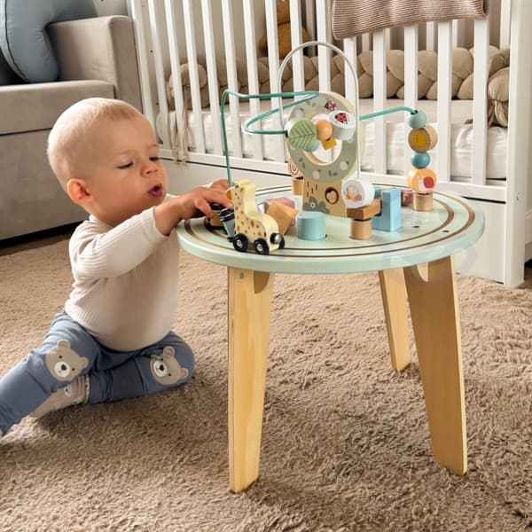 TOOKY TOY Montessori-tyylinen puinen aktiviteettipöytä palloradalla