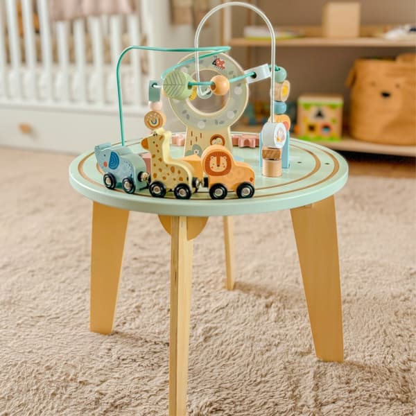 TOOKY TOY Montessori-tyylinen puinen aktiviteettipöytä palloradalla