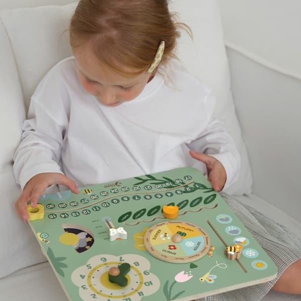 CLASSIC WORLD Trämanipulationsbräda "Min Första Kalender" – Barnklocka