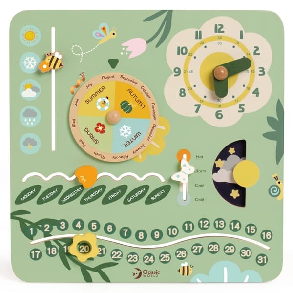 CLASSIC WORLD Trämanipulationsbräda "Min Första Kalender" – Barnklocka