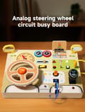 Miniatyrbillede 2 af 9: Moorle Aktivitetslegetøj Montessori Busy Board – Multifunktionelt trælegetøj med rat og LED-lys, stimulerer motorikken og sanserne