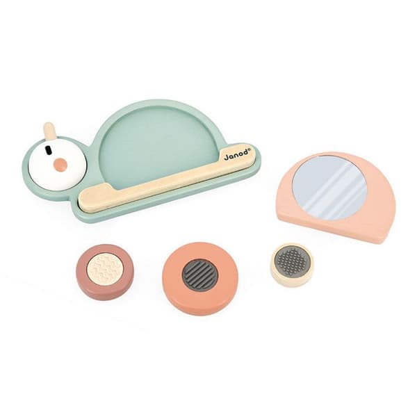 Stapelbar sensorisk snigel Sweet Cocoon - 6 FSC trästaplingsdelar - 4 sensoriska block - tidigt lärande spel - från 12 månader