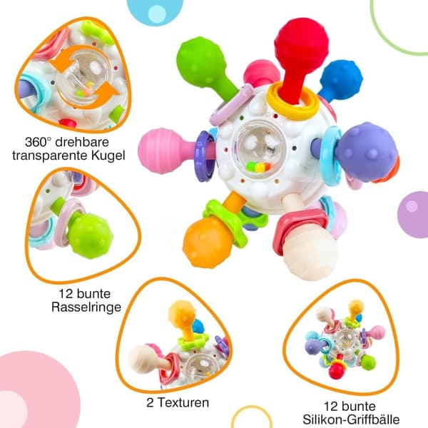 Lollanda Baby Ball Toys i 3 månader, sensorer skramlar griffball baby leksaker gjorda av silikon