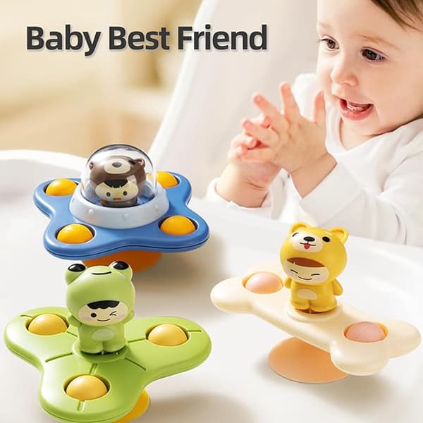 OBOSOE 3-Pak - Fidget Spinner med Sugekop til Børn - Spinning Toy