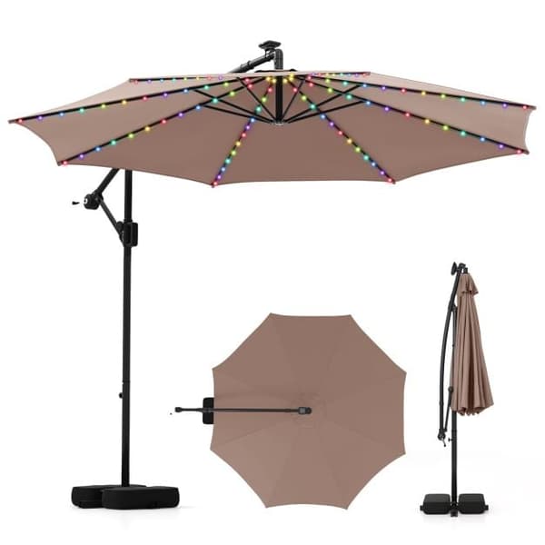 Solcellsdriven Hängparasoll, 10x8.5 ft, Kaffe