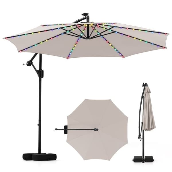Solcelle Offset Hængeparasol, 10x8.5 ft, Beige