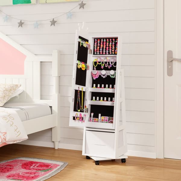 Smykkeskab, 12,5x12x47 tommer, Hvid/Rosa