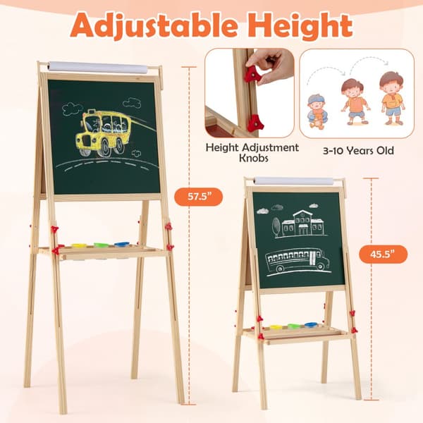 Säädettävä kaksipuolinen taulu, 17"-21.5" x 21.5" x 45.5"-57.5", luonnonväri