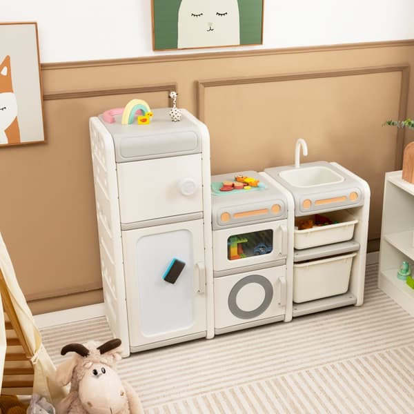 Leikkikalulaatikko ja kirjahylly, 46x15x38,5 tuumaa, beige harmaa
