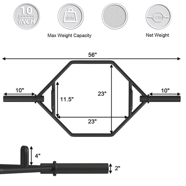 Olympisk Hexagon Deadlift Fällfångststång, 56 tum, Svart