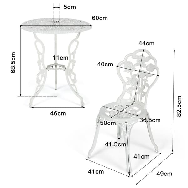 Terrasse Bistro Sæt, 60x66 cm, 41x51x81.5 cm, Hvid