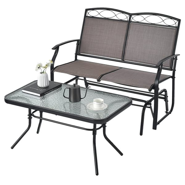 Utomhus Gungande Kärleksstol, 41x28.5x37 tum, Brun + Svart