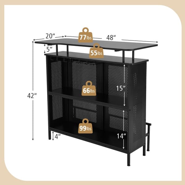 Spiritusbarbord, 48x20x42 tommer, Sort