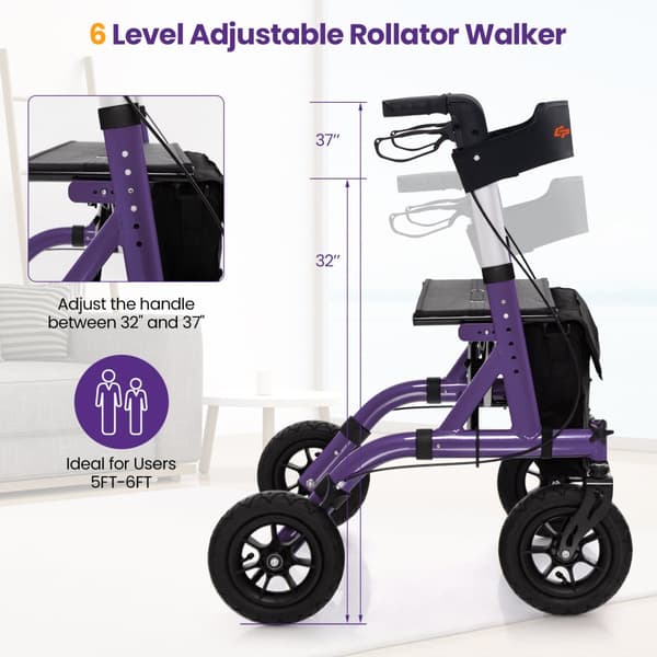 Rollator Walker, 30x25x32-37 tum, Lila