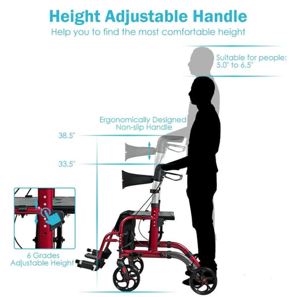 Rollator, 24x40,5x33,5-38,5 tum, Röd