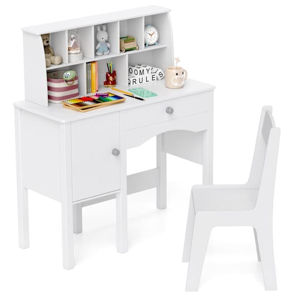 Barns skrivbord och stol set, 31x13.5x36 tum, Vit