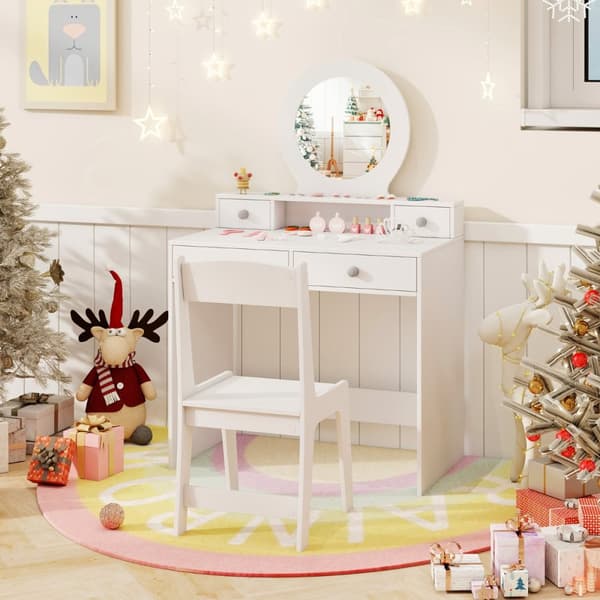 Sminkbord och Stol Set, Prinsesssmink, 70x40x110 cm, Vit
