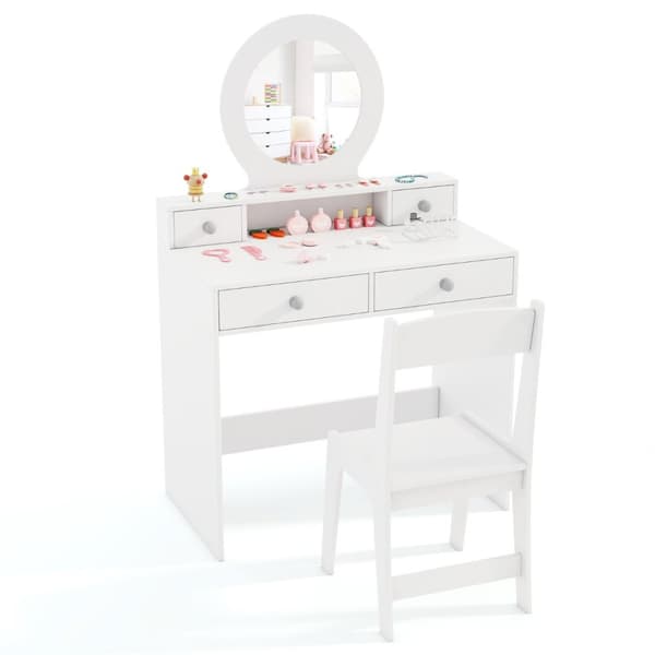 Sminkbord och Stol Set, Prinsesssmink, 70x40x110 cm, Vit