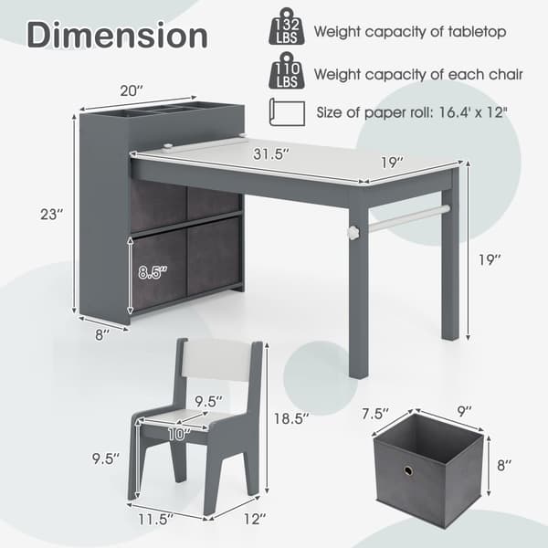 Konstbord och Stolar Set, 39.5"x20"x23", Grå