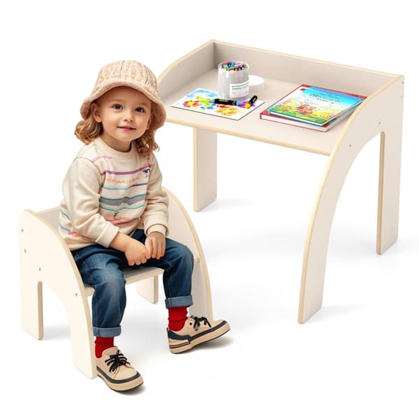 Børnebord og Stol Sæt, 23.5x23.5x19.5 tommer, Hvid