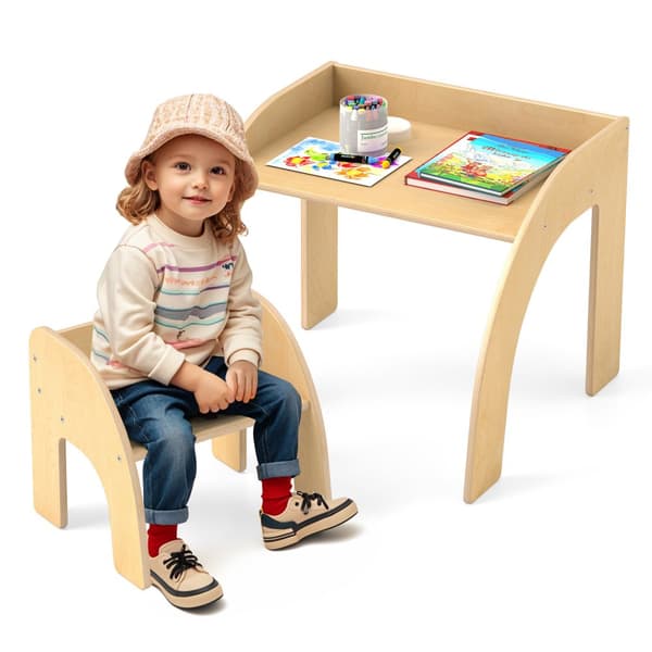 Barnbord och Stol Set, 23.5x23.5x19.5 tum, Natur/Vit