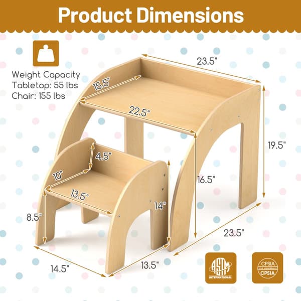 Barnbord och Stol Set, 23.5x23.5x19.5 tum, Natur/Vit