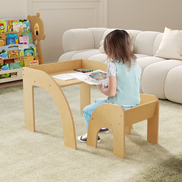 Barnbord och Stol Set, 23.5x23.5x19.5 tum, Natur/Vit