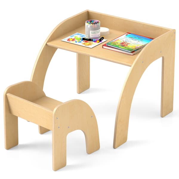 Barnbord och Stol Set, 23.5x23.5x19.5 tum, Natur/Vit