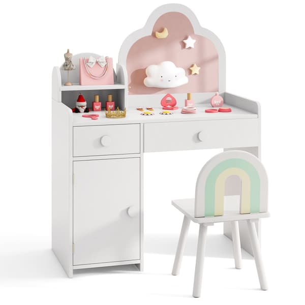 Børne makeuptablet og stol sæt, 31,5x16x38,5 tommer, hvid