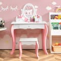 Miniatyrbild 3 av 8: Sminkbord och Stolsset, 70x33x100 cm, Rosa/Vit