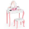 Miniatyrbild 7 av 8: Sminkbord och Stolsset, 70x33x100 cm, Rosa/Vit