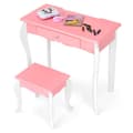 Miniatyrbild 8 av 8: Sminkbord och Stolsset, 70x33x100 cm, Rosa/Vit