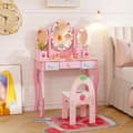 Miniatyrbild 3 av 8: Barnsminkbord och stol set, 70x34x105 cm, Rosa/Vit