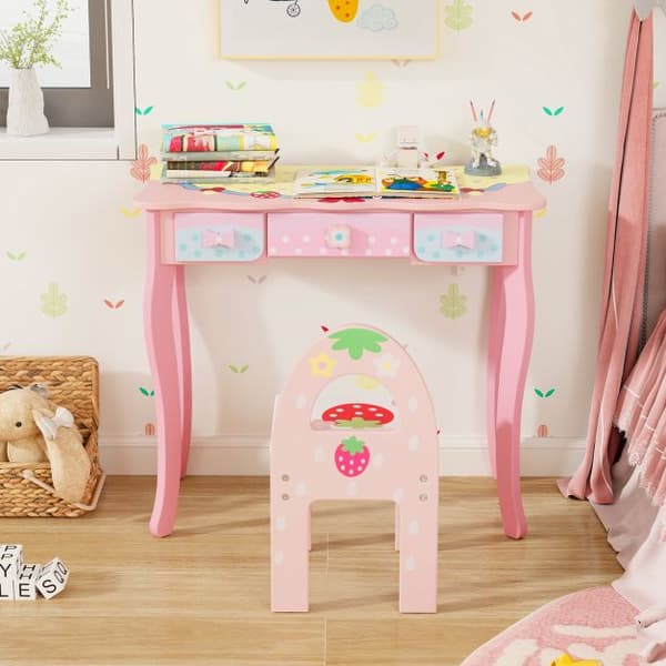 Barnsminkbord och stol set, 70x34x105 cm, Rosa/Vit