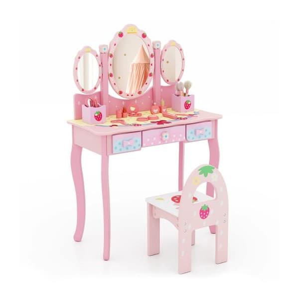Barnsminkbord och stol set, 70x34x105 cm, Rosa/Vit