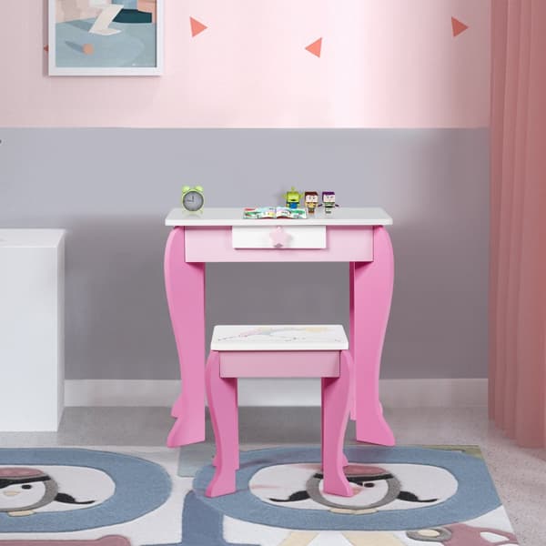 Barns Sminkbord, 49x35.5x89 cm, Vit och Rosa