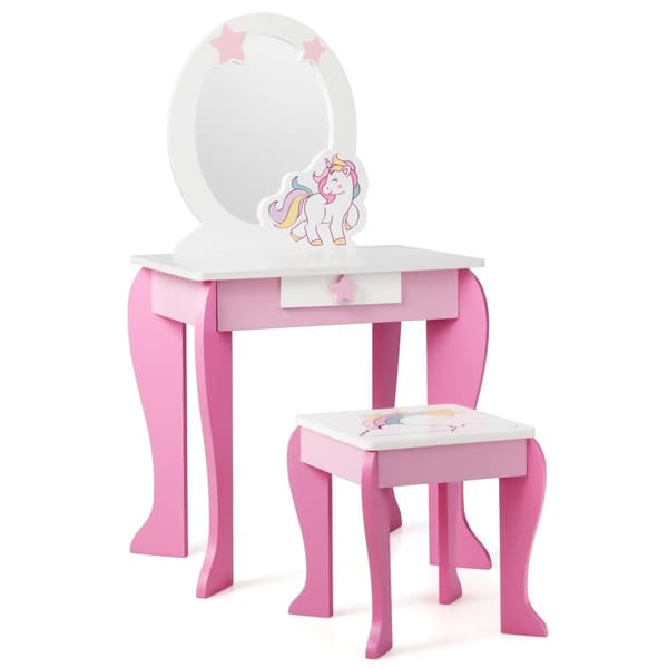 Barns Sminkbord, 49x35.5x89 cm, Vit och Rosa