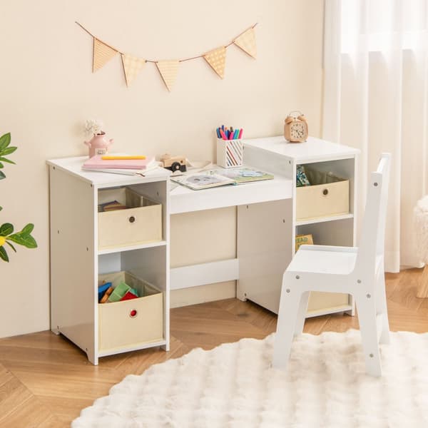 Barn Sminkbord och Stol Set, 41x16x46 cm, Rosa/Vit